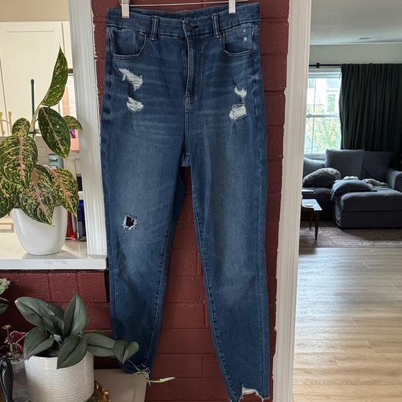 American Eagle Outfitters Denim - American Eagle Outfitters Dark Blue Distressed Highest Rise Curvy Jegging